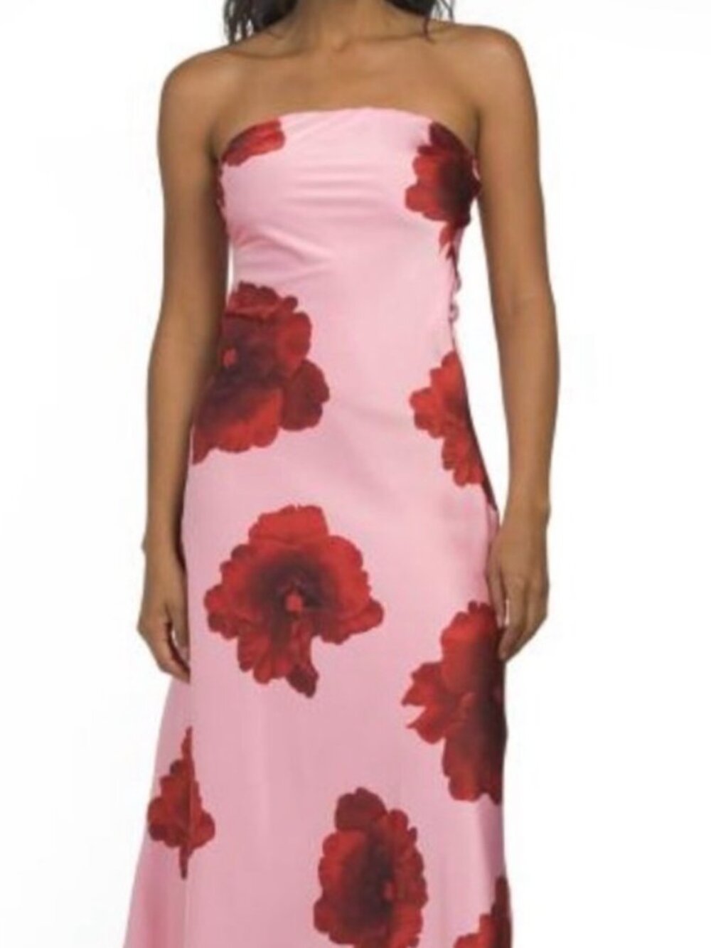 NWT Paper Heart Pink/Red Floral Print Satin Maxi Dress. Size S